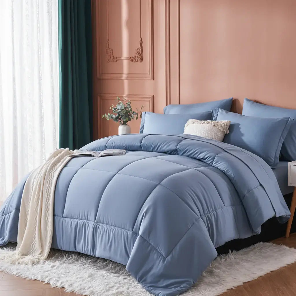 Queen 7 Piece Comforter Set, Stylish Solid Geometry Comforter & Sheet