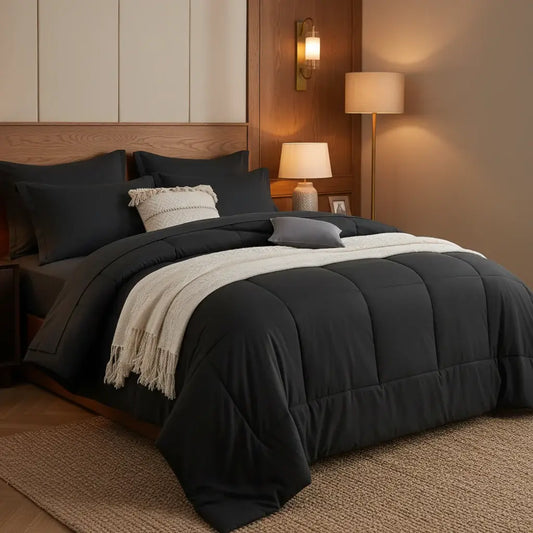 Queen 7 Piece Comforter Set, Stylish Solid Geometry Comforter & Sheet