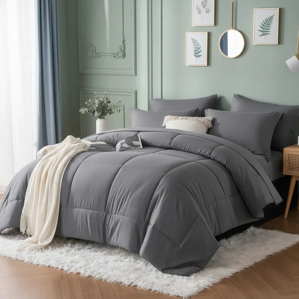 Queen 7 Piece Comforter Set, Stylish Solid Geometry Comforter & Sheet