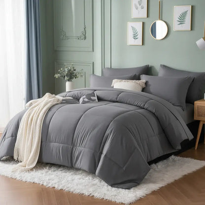 Queen 7 Piece Comforter Set, Stylish Solid Geometry Comforter & Sheet
