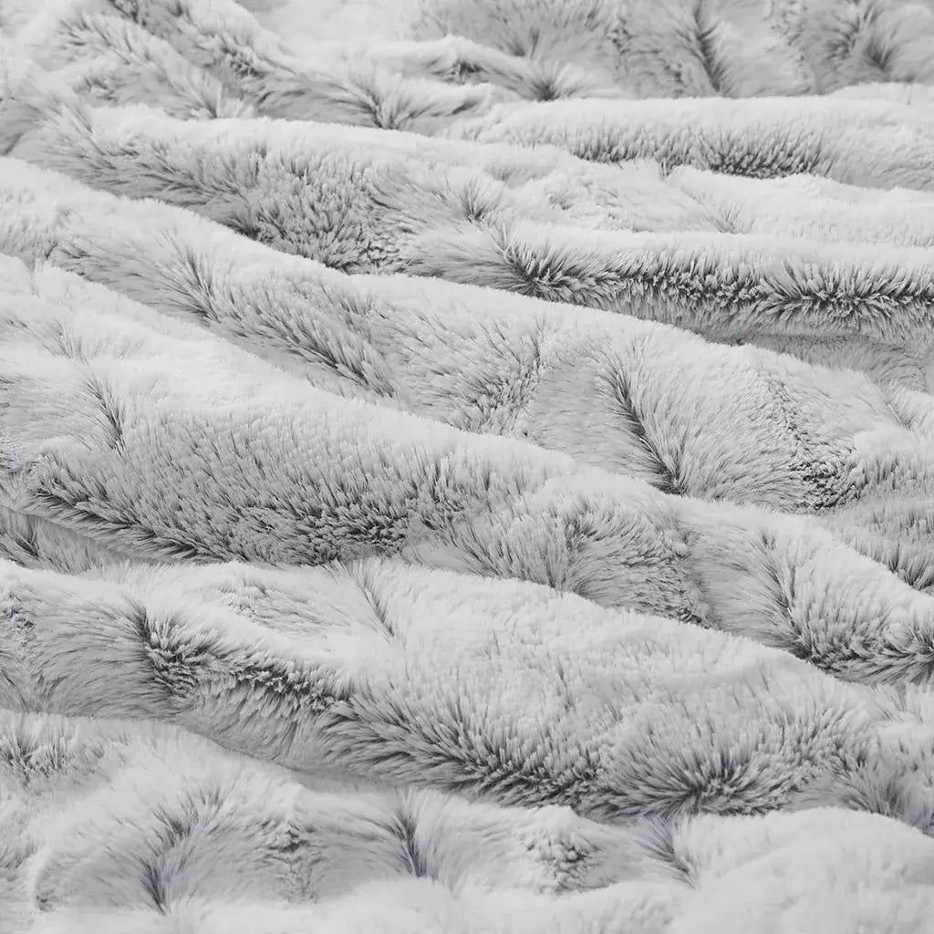Grey Faux Fur Comforter Set Full Queen Back Print Long Fur Comforter