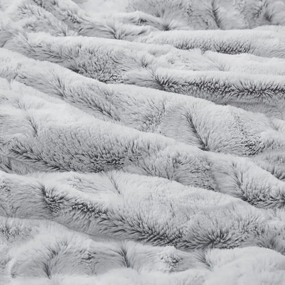 Grey Faux Fur Comforter Set Full Queen Back Print Long Fur Comforter