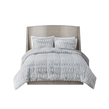 Grey Faux Fur Comforter Set Full Queen Back Print Long Fur Comforter