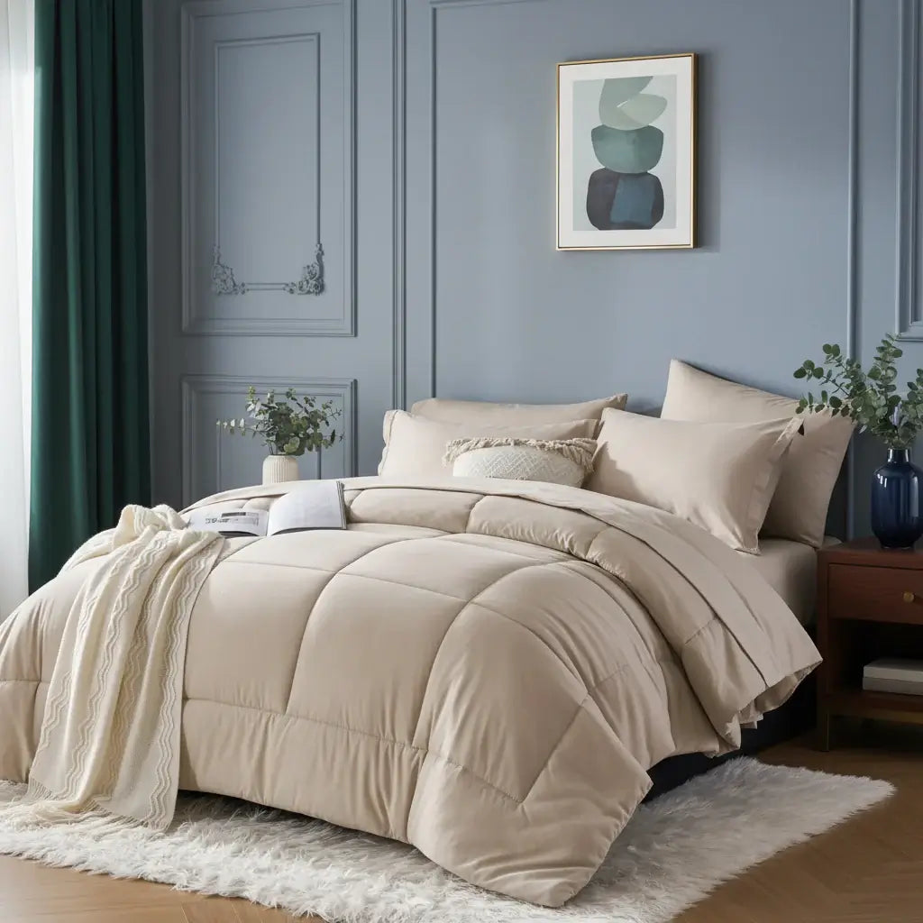 Queen 7 Piece Comforter Set, Stylish Solid Geometry Comforter & Sheet