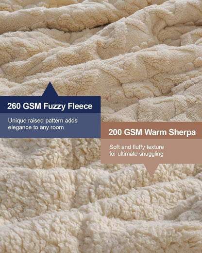 Cream White Cottonblue Weighted Blanket for Adults Queen Size 6.61 Pound, Soft Fluffy Sherpa Fleece Jacquard Weighted Blankets Throw 27"X40" for Sleep Relax, Fuzzy Warm Arch Heavy Blanket for Bed Couch, Cream White