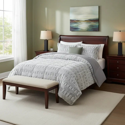 Grey Faux Fur Comforter Set Full Queen Back Print Long Fur Comforter