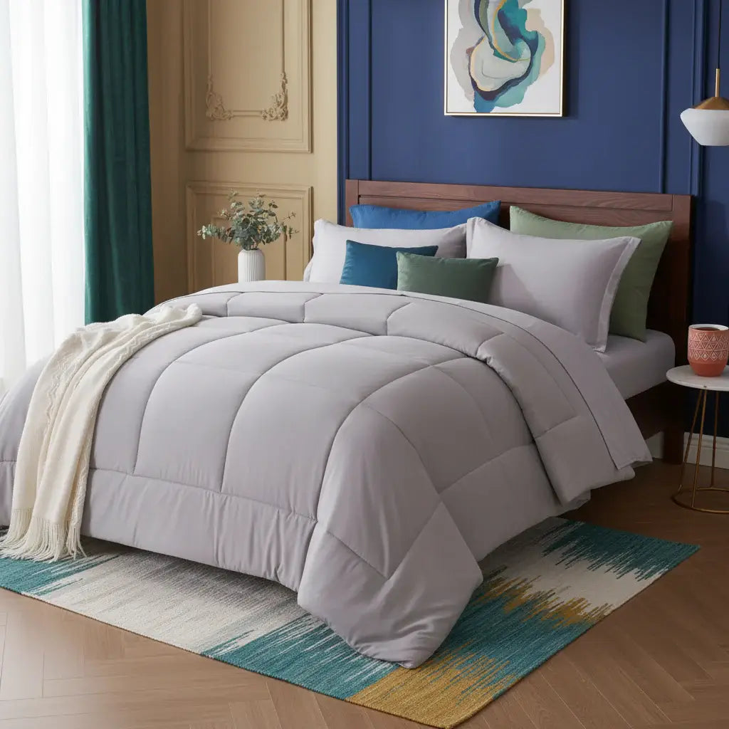 Queen 7 Piece Comforter Set, Stylish Solid Geometry Comforter & Sheet