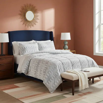 Grey Faux Fur Comforter Set Full Queen Back Print Long Fur Comforter