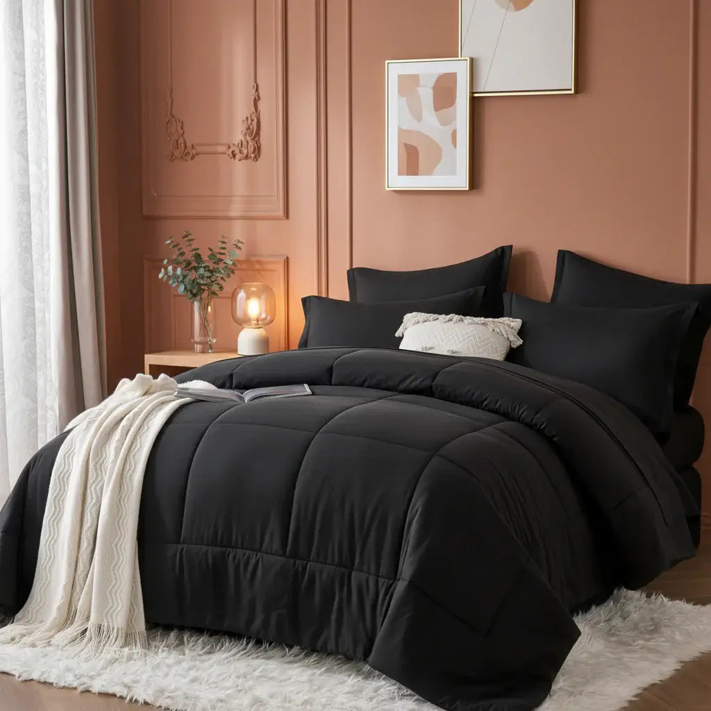 Queen 7 Piece Comforter Set, Stylish Solid Geometry Comforter & Sheet