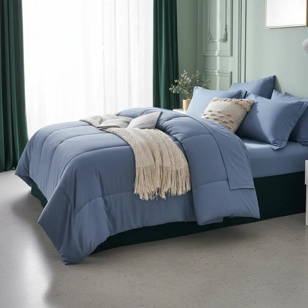 Queen 7 Piece Comforter Set, Stylish Solid Geometry Comforter & Sheet
