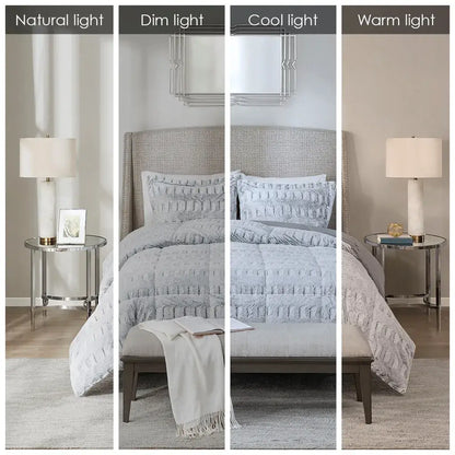 Grey Faux Fur Comforter Set Full Queen Back Print Long Fur Comforter