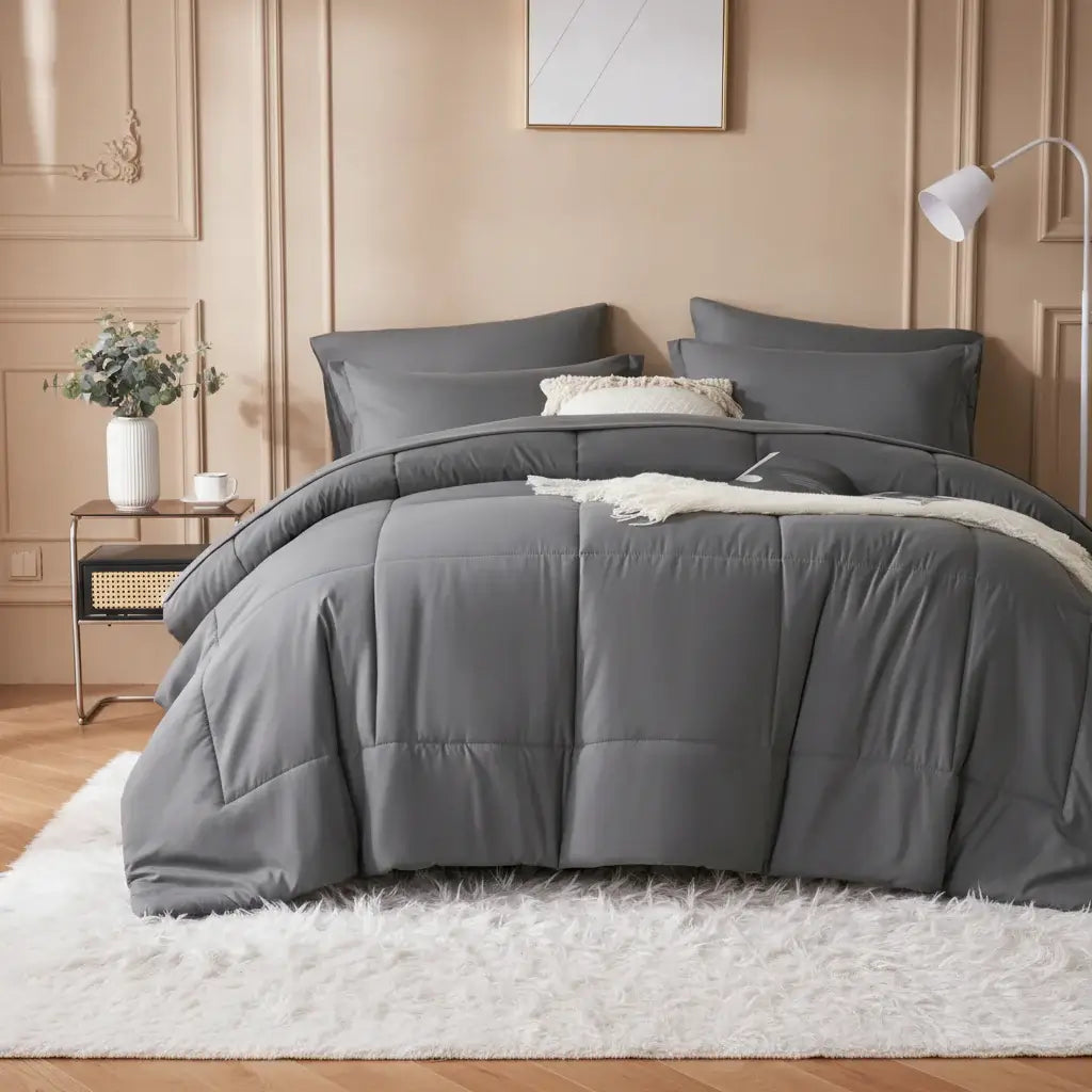 Queen 7 Piece Comforter Set, Stylish Solid Geometry Comforter & Sheet